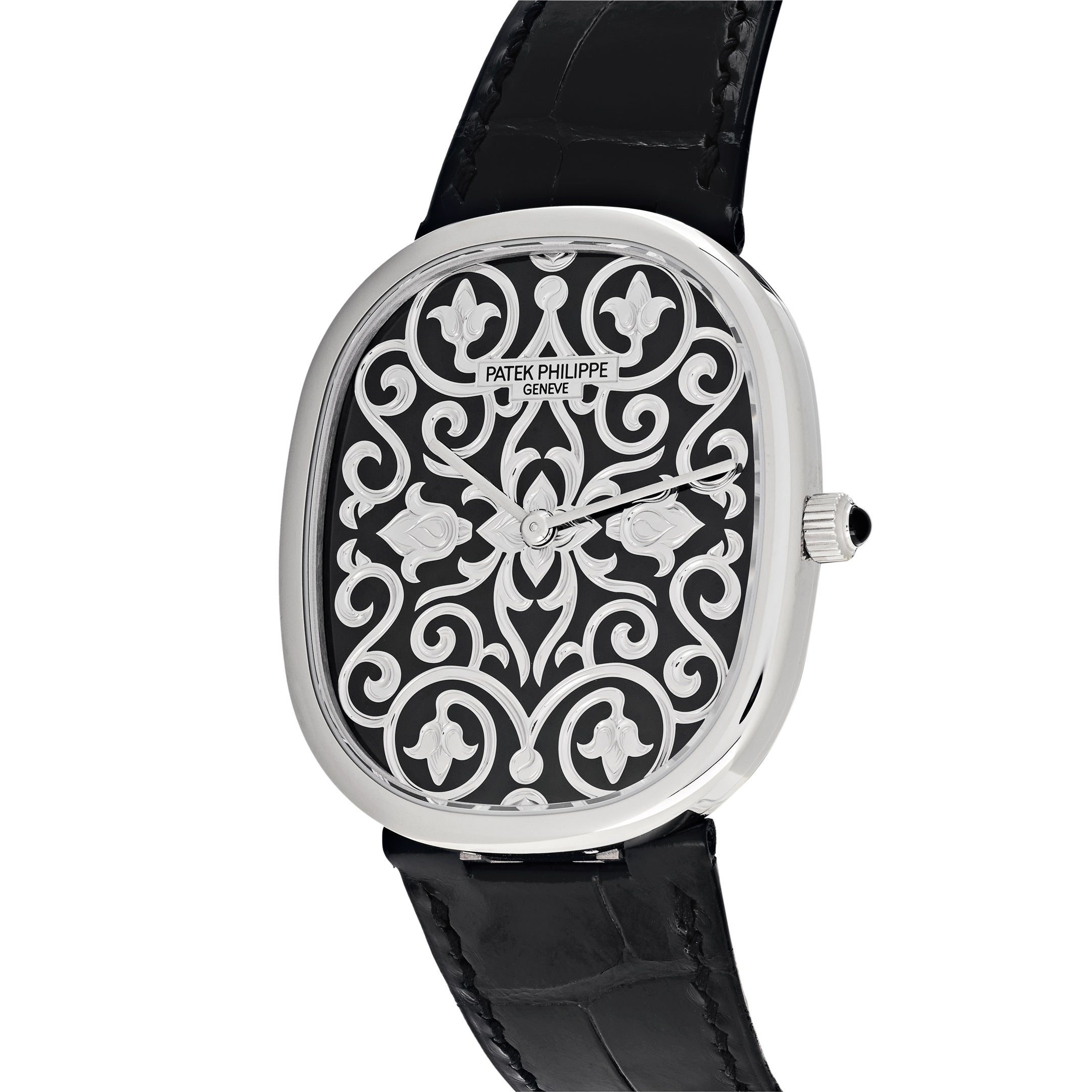 Patek Philippe Golden Ellipse White Gold Black Enamel Engraved Dial ...